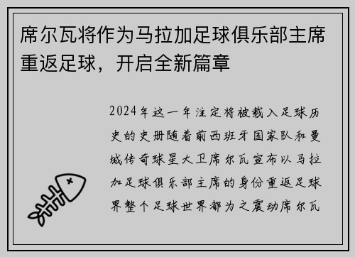 席尔瓦将作为马拉加足球俱乐部主席重返足球，开启全新篇章